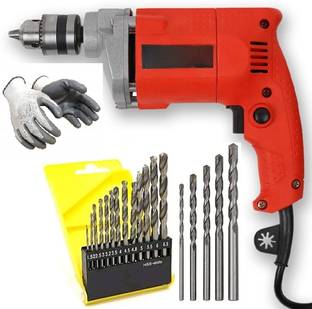 Gadariya King 10mm Electric drill machine with 13pc HSS 5pc Masonry and Gloves Rotary Hammer Drill