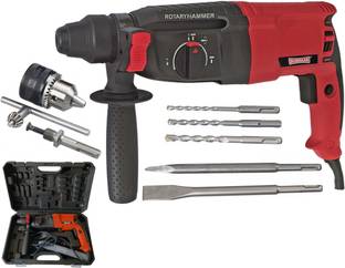 DUMDAAR DM26 1250w Red Rotary Hammer Drill Machine with 2pc Chisel 3pc Hammer bit set With 13mm Drill ...