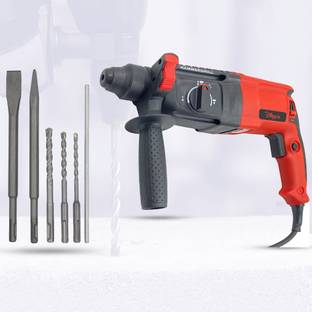 Hillgrove 100% Copper Winding H26H7 3 Modes Multi-Purpose Rotary Hammer Drilling Machine H26H7 All Purpose 26mm Hammer Impact Drill Machine Forward/Reverse Rotaion with 5 Bits for Making Holes in Metal/Wood/Concrete Hammer Drill