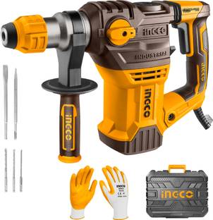 INGCO Rotary Hammer 1500W with Gloves Drills Chisels Carbon Brushes SDS Plus Chuck System, Anti-vibrat...