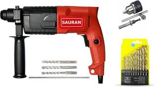 Sauran 20mm Heavy Duty Hammer With Drill chuck Set, 13pcs Drill bit set for Iron/Wood and 3 Masnory ha...