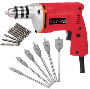 RanPra 10MM DRILL MACHINE WITH 6PCS WOOD FLAT BIT & 10PCS SCREWDRIVER BIT |10MM DRILL | RHC-455 7 KG B...