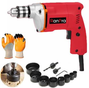RanPra 10MM DRILL MACHINE WITH 11PCS HOLE SAW SET 10MM DRILL MACHINE WITH HAND TOOL SET AND 5PCS DRILL...