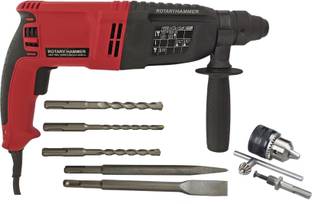 DUMDAAR DM26 Heavy Duty 1250W 26mm Electric Hammer Machine with 5pc Hammer bit set and 13mm drill chuc...