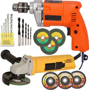Digital Craft 10mm 400W Drill Machine, Angle Grinder 801,5Pc Masnory Drill 3Pc 4"Inch Flap Disc,5Pc Wo...