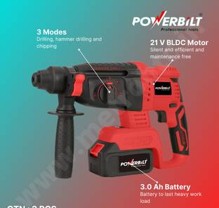 PowerBilt PBT-CL-RH21V BRUSHLESS HAMMER DRILL 21V LITHIUM ION BATTERY & CHARGER Hammer Drill