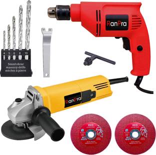 RanPra COMBO PACK OF AG-801 ANGLE GRINDER WITH 2 CUTTING AND 10MM DRILL MACHINE WITH 5PCS DRILL BIT Im...