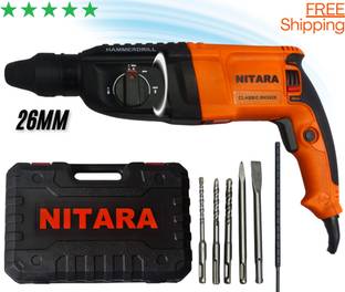 Nitara "Original" 26mm "100% Copper Motor "3-in-1" Multi-Function with 5pcs bits Rotary Hammer Drill machine 26mm 1200W copper wire motor home and professional Rotary Hammer Drill