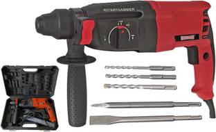 DUMDAAR DM26 1250w Red Rotary Electric Hammer Drill machine with 2pc Chisel and 3pc Hammer Bit Rotary ...