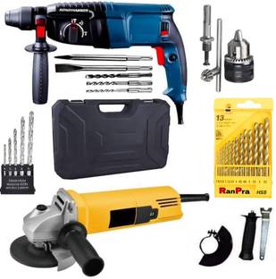 RanPra 26MM HAMMER & 4 INCH ANGLE GRINDER HEAVY DUTY WITH 5 PCS & 13 PCS DRILL BITS SET Rotary Hammer ...