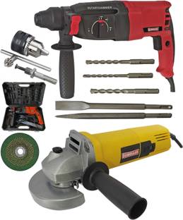 DUMDAAR DM 1250W 26mm Electric Reversible hammer machine 5pc bit 13mm chuck &Adopter ,Angle grinder 900w & Grinding Disc Rotary Hammer Drill