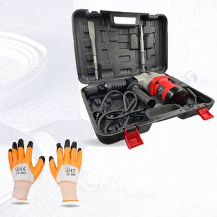 Hillgrove 100% Copper Winding HGCM874M2 Demolition Chisel+ HGCM874M2 Concrete Breaker Drill Machine with 2 Bits for Breaking Concrete Wall Rotary Hammer Drill