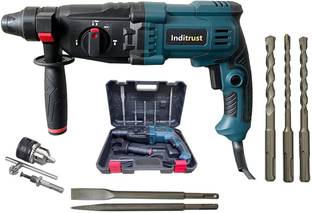 Inditrust 1350W 26mm hammer drill with 13mm drill chuck adaptor SDS drill bits and chisels (Blue) 6 MO...
