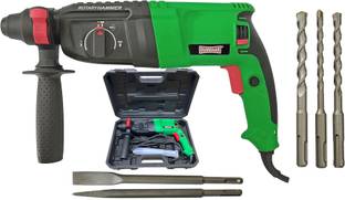 DUMDAAR DM26 New 1250W 26mm hammer drill with SDS drill bits and chisels (Green) 100% Copper Winding H...
