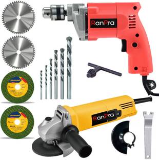 RanPra NEW COMBO OF 10MM DRILL MACHINE WITH 5PCS DRILL BIT AND 4 USEABLE BLADES AND 4INCH ANGLE GRINDE...