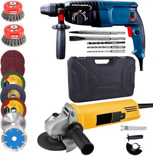 RanPra 26 MM HAMMER DRILL FORWORD & REVERSE HEAVY DUTY AND 4 INCH LONG HANDLE ANGLE GRINDER WITH 8PCS ...