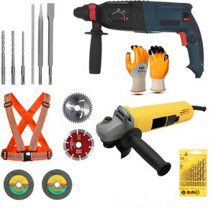 RanPra 26MM HEAVY-DUTY ROTARY HAMMER DRILL MACHINE WITH 13PCS DRILL BIT SET & 4 INCH ANGLE GRINDER WIT...