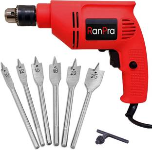 RanPra 10MM HEAVY DUTY DRILL MACHINE WITH 6PCS FLAT WOOD DRILL BIT FORWARD AND REVERSE DIRECTION 10MM ...