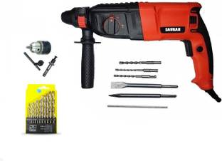 Sauran 26mm Heavy Duty Reverse Forward Hammer with Drill Chuck, 13pcs Drill bit set for Iron/Wood,2 Ch...