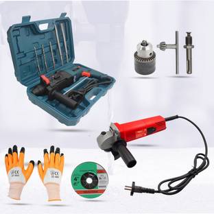 Hillgrove 100% Copper Winding Machine with Angle Grinder Drill Chunk(13mm),SDS Adapter,5Pcs SDS Plus Bits HGCM34M1 Rotary Hammer Drill