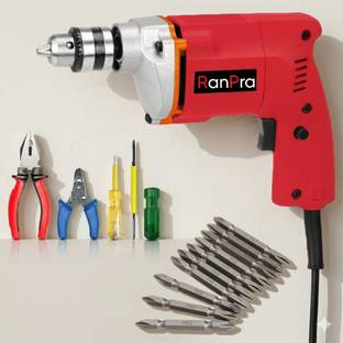 RanPra 10MM DRILL MACHINE WITH 10PCS SCREWDRIVER BIT & TOOL SET FORWARD AND REVERSE DIRECTION 10MM DRI...