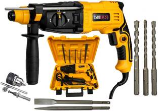 Inditrust 1350W (Yellow) 26mm hammer drill with 13mm drill chuck adaptor SDS drill bits and chisels 6 ...