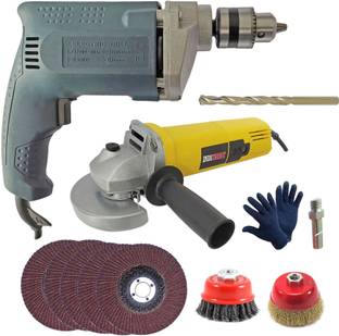 Inditrust Electric drill machine 10mm Aangle Grinder machine with 5pc Flap wheel 2pc cup brush 1pc bol...