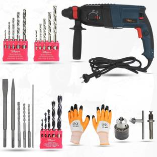 Hillgrove HGCM251M1 26mm Hammer Drill Machine Forward/Reverse Rotation with Drill Chunk SDS Adapter,HSS+Wood+Masonry Bit Set for Making Holes in Metal/Wood/Concrete Rotary Hammer Drill