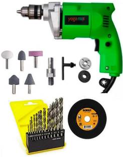 Mamodiaz Yogamax 10mm Drill Machine and Iron Cutting & Complete Set With HSS bit 5 pcs Mounted Stone I...