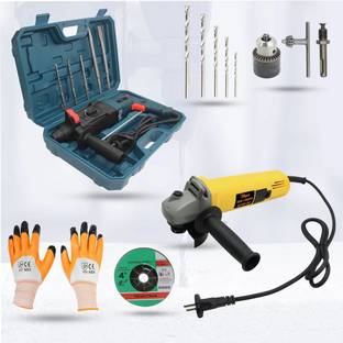 Hillgrove 100% Copper Winding HGCM367M1 Machine with Angle Grinder Drill Chunk(13mm),SDS Adapter,5Pcs SDS Plus Bits and 5 Masonry Drill Bits Rotary Hammer Drill