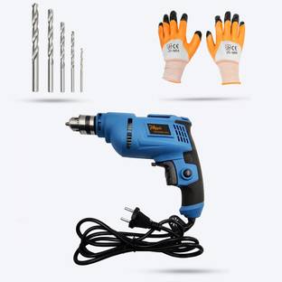 Hillgrove HGCM61M3 500W Power Drill Machine with Gloves and 5Pcs HSS Drill Bits for Making Holes in Co...