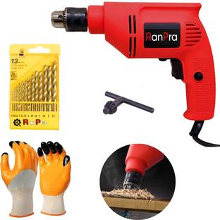 RanPra 10MM DRILL MACHINE WITH REVERSE FUNCTION | 13PCS DRILL BIT Pistol Grip Drill