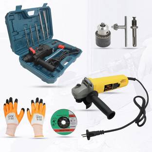 Hillgrove HGCM33M1 26mm Hammer Drill Machine Forward/Reverse Rotaion with Angle Grinder Drill Chunk(13mm),SDS Adapter,5Pcs SDS Plus Bits HGCM33M1 Rotary Hammer Drill