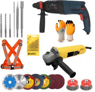 RanPra COMBO | 26MM DRILL MACHINE WITH ANGLE GRINDER (801) | 8USEABLE BLADE & 2 CUP BRUSH | SAFETY GLO...