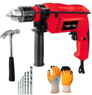 RanPra 13MM HAMMER POWER DRILL 13MM DRILL MACHINE WITH 5PCS DRILL BIT & CLAW HAMMER & SAFETY GLOVES Pi...
