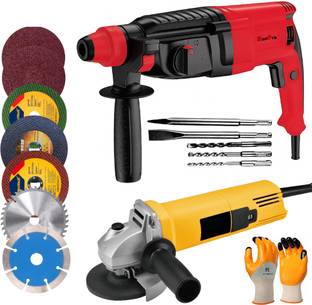 RanPra LONG HANDLE ANGLE GRINDER WITH 8PCS GRINDING CUTTING WHEL AND 2 CUP BRUSH Rotary Hammer Drill