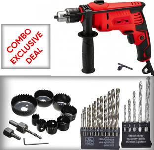 RanPra HEAVY DYTY 13MM DRILL MACHINE WITH 11PCS HOLESAW SET AND DRILL BIT SET (5&13PCS) Hammer Drill