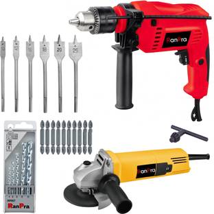 RanPra 13 MM DRILL MACHINE WITH ANGLE GRINDER FLAT BIT AND DRILL BIT WITH STAR BIT SET Hammer Drill