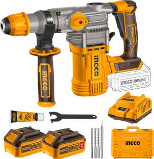 INGCO Brushless Cordless Rotary Hammer | 2*4.0Ah Batteries | 4400BPM 4.5J 930RPM | SDS Plus Chuck System | 20V Brushless Rotary Hammer Drill