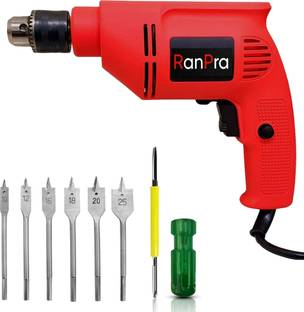 RanPra 10MM FORWARD & REVERSE FUNCTION DRILL MACHINE WITH 6PCS WOOD FLAT BIT|10MM DRILL Heavy Duty ELE...