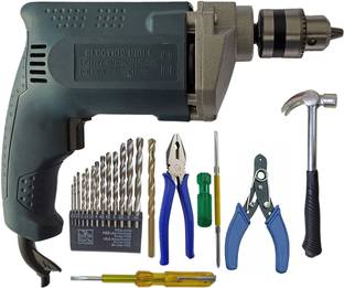DUMDAAR 6-Month Warranty Electric Machine with 13pc hss Plier Wire 100 Cutter Tester Screwdriver Claw Hammer Masonry bit Set (Pack of 8) Hammer Drill