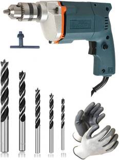 Gadariya King 10mm Drill 350W 10mm Corded Drill Machine with 5 Pcs Wod Drill bit set, Glove Hammer Dri...