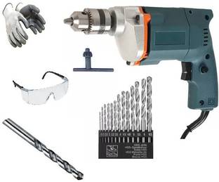 Gadariya King Heavy Duty 10mm Drill machine with 13 pcs bit set,Golggle&gloves 1/4 Mesonry bit Hammer ...