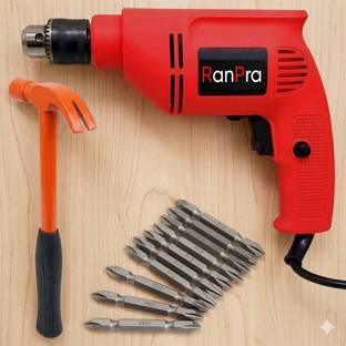 RanPra 10MM DRILL MACHINE WITH FORWARD & REVERSE FUNCTION | 10PCS SCREWDRIVER BIT | RH-437 9 KG DEMOLI...
