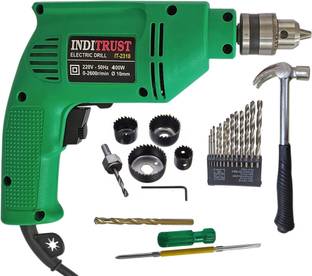 Inditrust 400W with 6 Months Warranty Electric reversible machine with Holesaw 13pc hss 1pc masonry 1pc 2in1 Screwdriver 1pc Claw hammer (Pack of 6) Hammer Drill