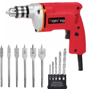 RanPra 10MM DRILL MACHINE WITH 6PCS WOOD FLAT BIT & 5PCS HSS BIT | 10MM DRILL | RH-437 9 KG DEMOLITION...