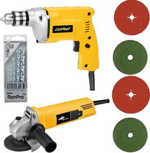 RanPra COMBO OF 1Omm Drill Machine with 5pcs Drill bits and 4useable Blades and 4inch Angle Grinder Hammer Drill