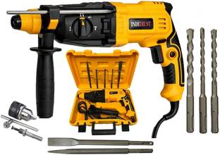 Inditrust 1350W (Yellow) 26mm hammer drill with 13mm drill chuck adaptor SDS drill bits and chisels 6 ...