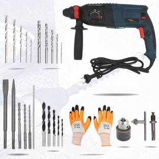 Hillgrove HGCM251M1 26mm Hammer Drill Machine Forward/Reverse Rotation with Drill Chunk SDS Adapter,HSS+Wood+Masonry Bit Set for Making Holes in Metal/Wood/Concrete Hammer Drill