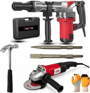 RanPra 7Kg Industrial Demolition machine |4" Long Handle Grinder with 2 Bits &1 Hammer Hammer Drill
